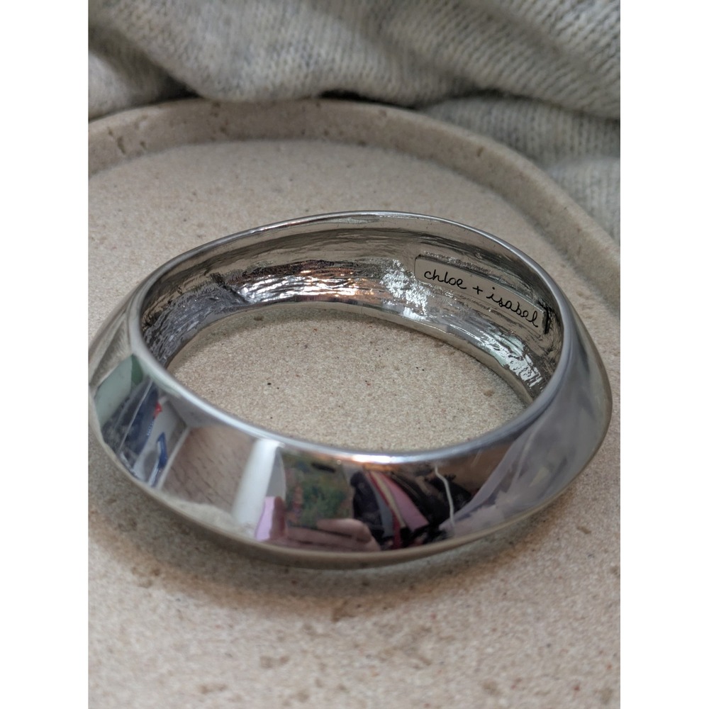 Chloe + Isabel Modernist Bangle Bracelet In Silver Tone Chunky Asymmetric